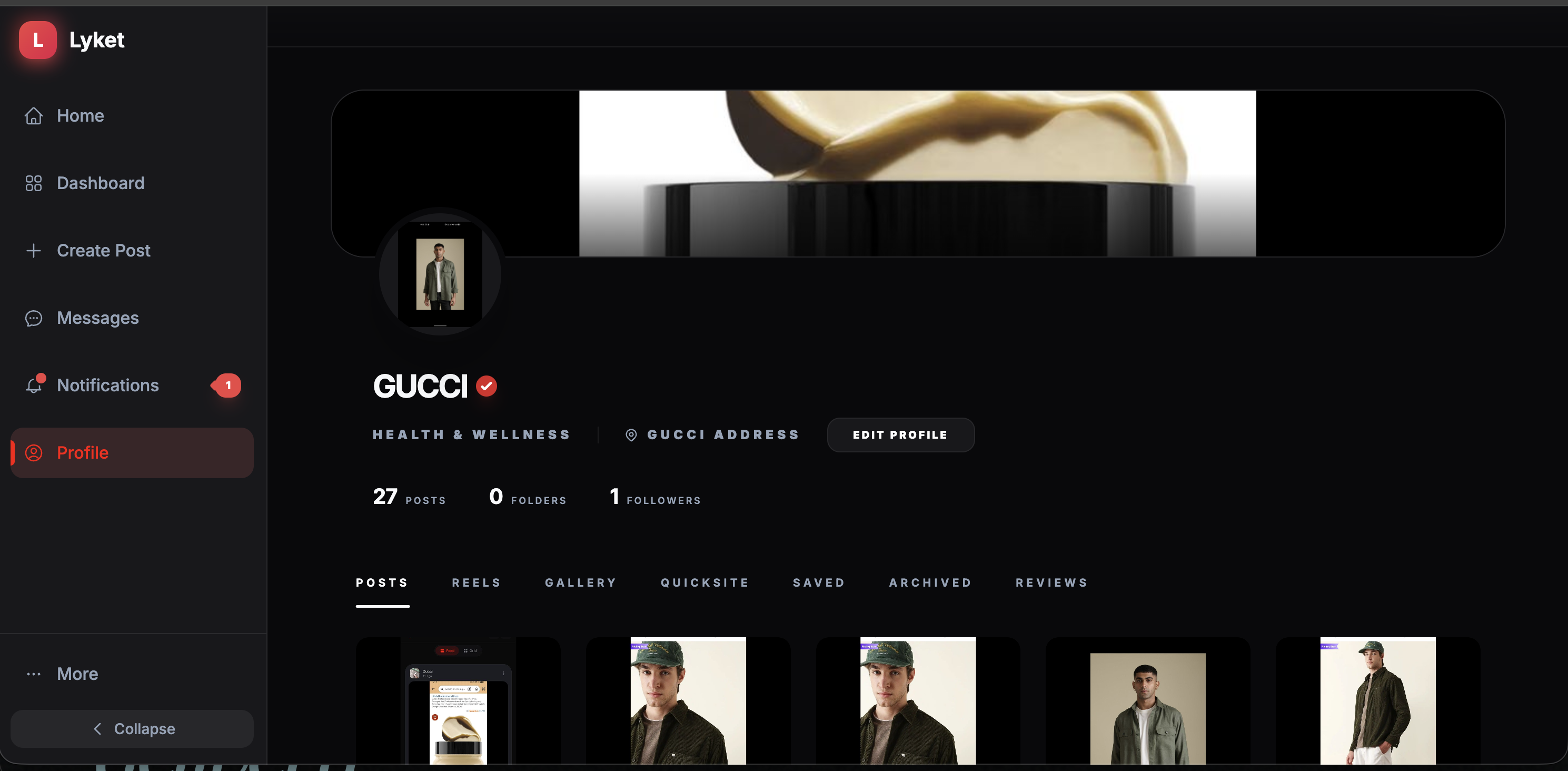Lyket brand profile page